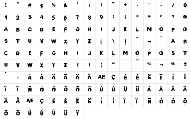 Paint Drops Regular  glyph index