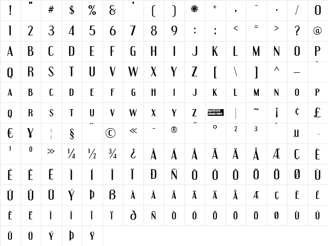 Engebrechtre Regular  glyph index
