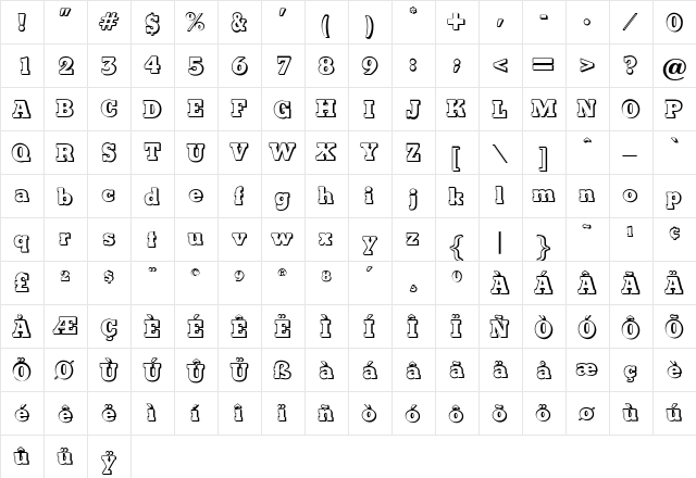 OPTIVatican Regular  glyph index