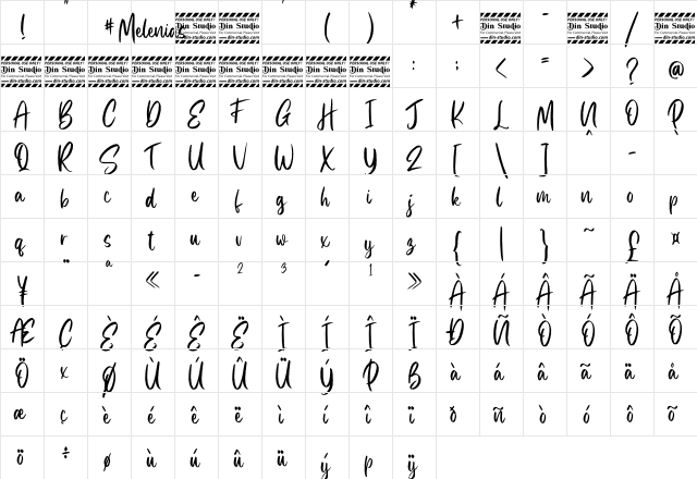 Melenias Personal Use Regular  glyph index