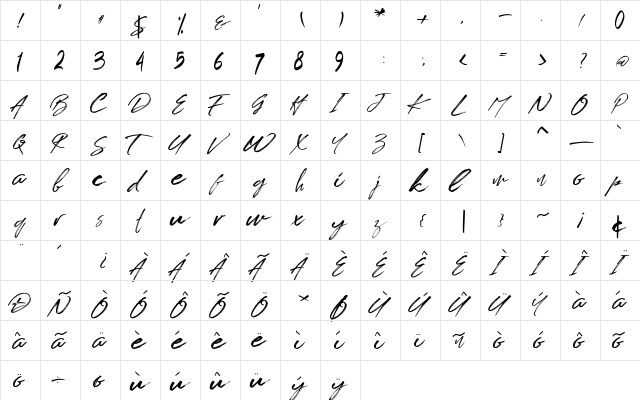 BRUSH TANGSE Regular  glyph index