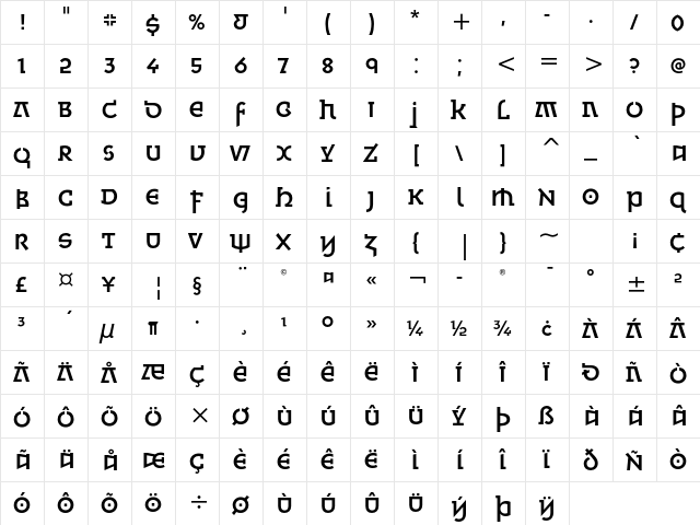 Minska ITC Std Medium  glyph index