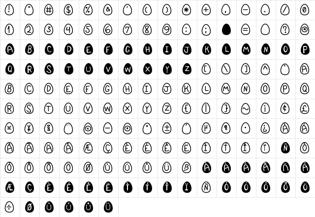 EasterFont St Regular  glyph index