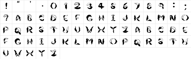 JungleLeaves Regular  glyph index