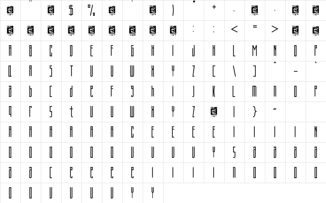 ARMOR FreeVersion Regular  glyph index