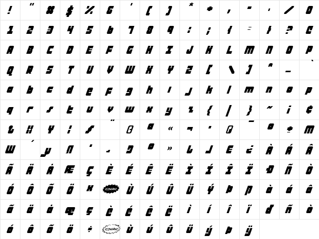 Alpha Taurus Italic Italic  glyph index