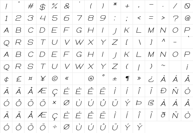 Queental Regular  glyph index