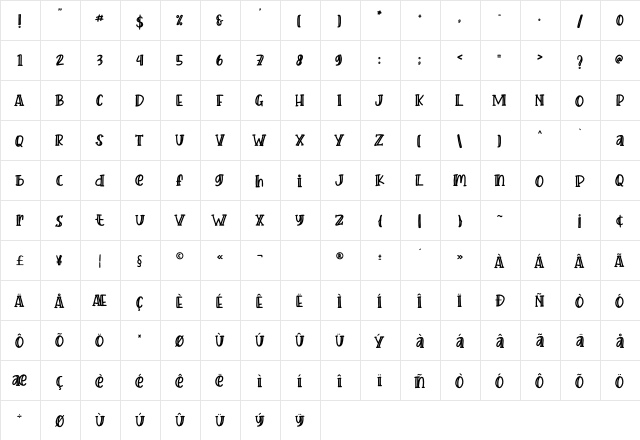 Crafter Regular  glyph index