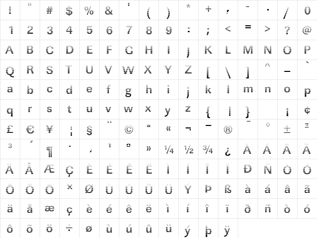 JeffBeckerGradient Bold  glyph index