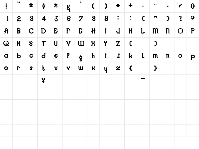 Looper Regular E.  glyph index