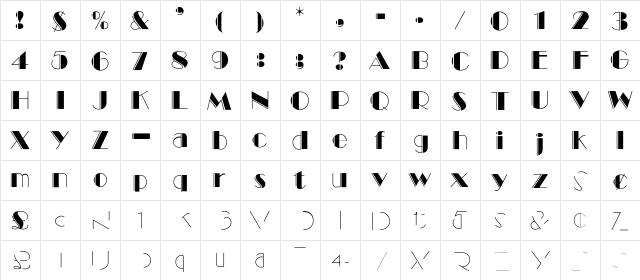 BummetEngraved Regular  glyph index