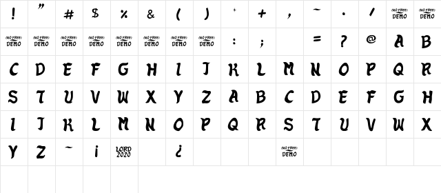 Zenen,demo Regular  glyph index