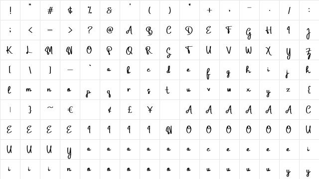 Geulis Regular  glyph index