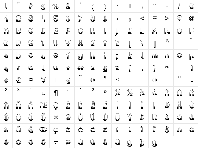 Popfire Becker Normal  glyph index