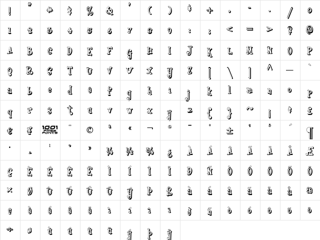 Boyz R Gross Shadow NF Regular  glyph index
