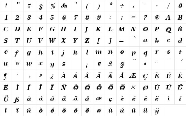 URWAntiquaTBolItaIn1 Regular  glyph index