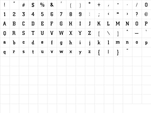 Warwick 1 Regular  glyph index
