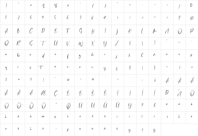 Catthy Wellingten Regular  glyph index