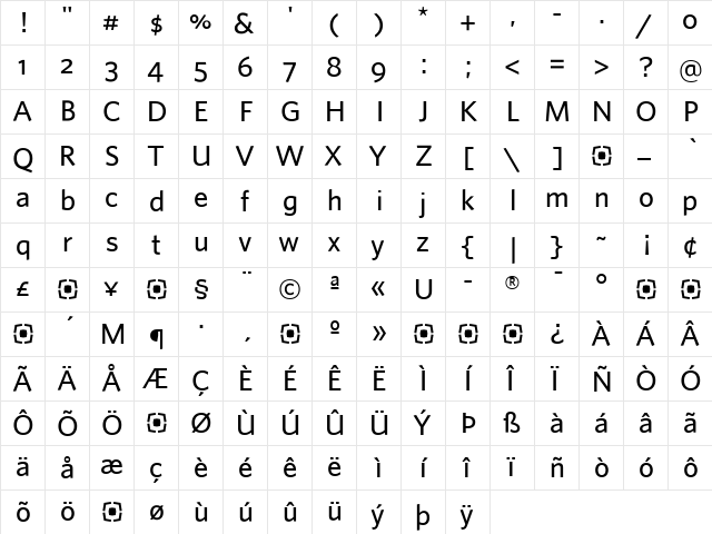 WhitneySans-MediumOSF Regular  glyph index