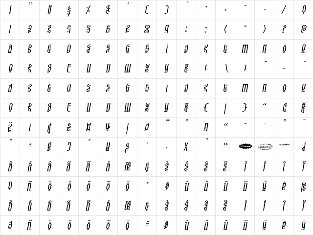Underground Rose Expanded Italic Expanded Italic  glyph index