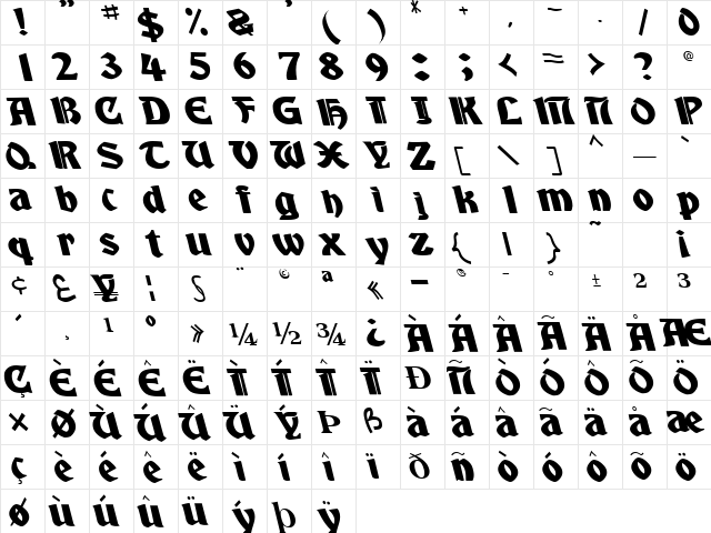 Boy Regular  glyph index