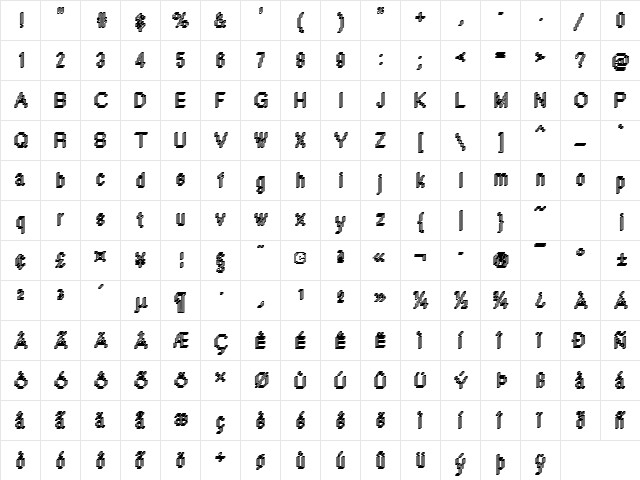 Rough44 Becker Regular  glyph index