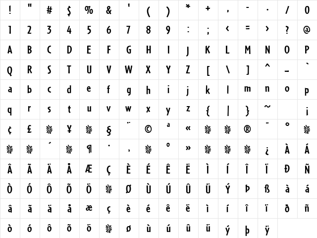 CafeteriaBold Regular  glyph index