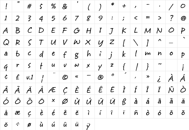 StarbabeHmkBold Regular  glyph index