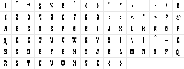 Helldorado Regular  glyph index
