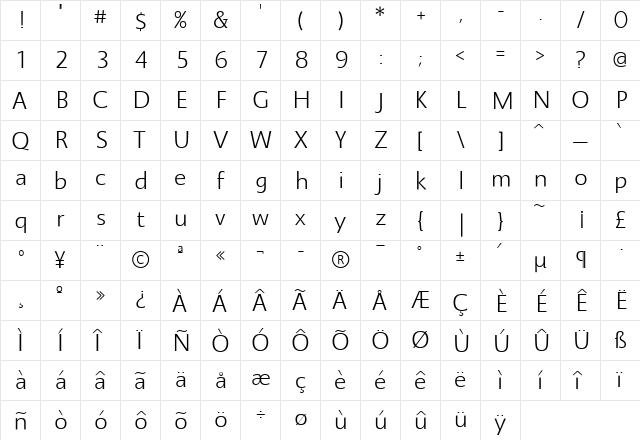 AIQuanta Light  glyph index