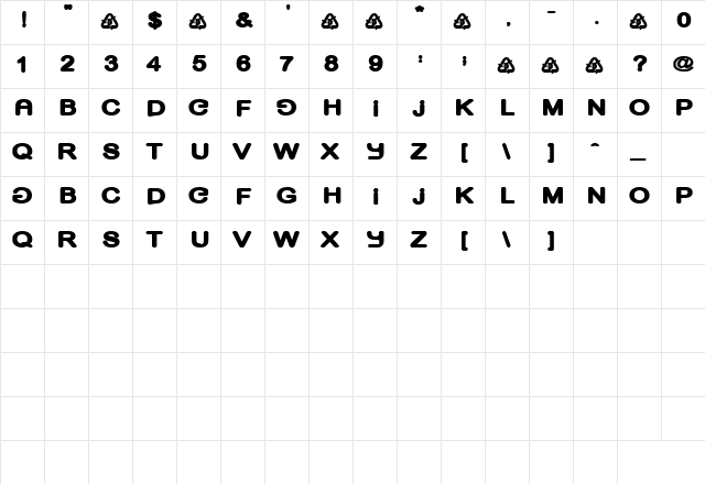 BrineShrimp Regular  glyph index