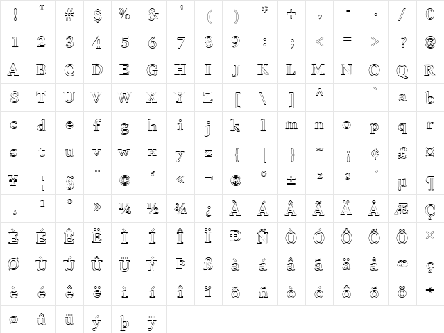 FZ ROMAN 28 HOLLOW Normal  glyph index
