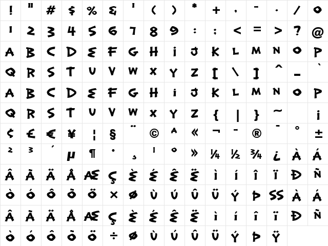 Exotic Island BTN Bold  glyph index