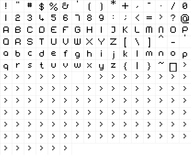 00Acrobatix Regular  glyph index