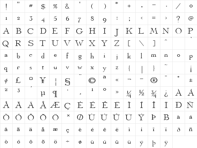 Olympus-Extended Normal  glyph index