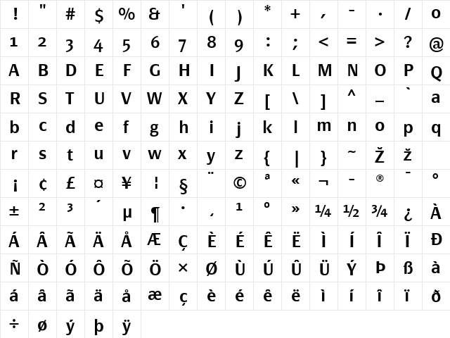 PageSans-DemiBold Regular  glyph index