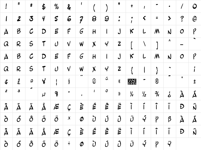 BeetleThin Regular  glyph index