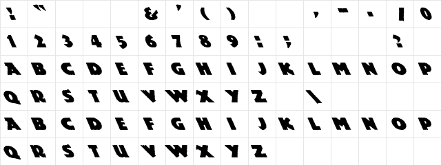 Mesozoic Lefty Regular  glyph index
