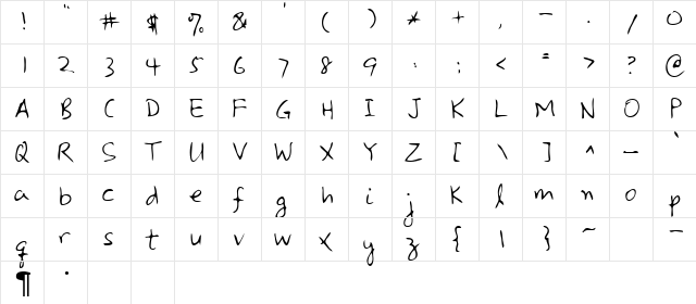 Benito Regular  glyph index
