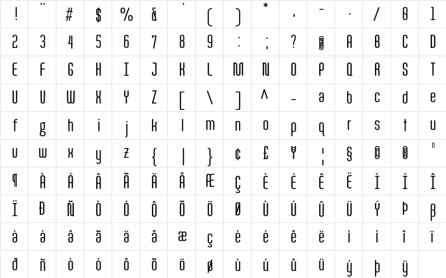 Quota Regular Cond.  glyph index