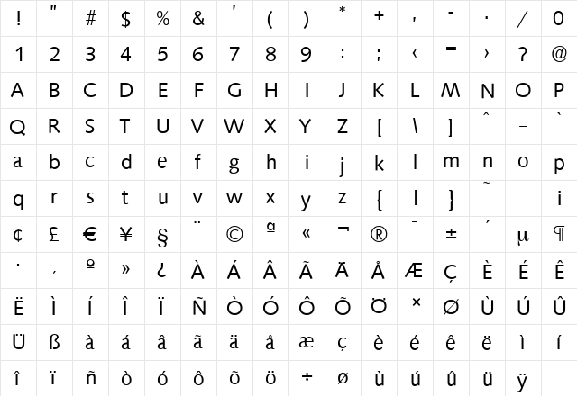 SaxonySerial Regular  glyph index