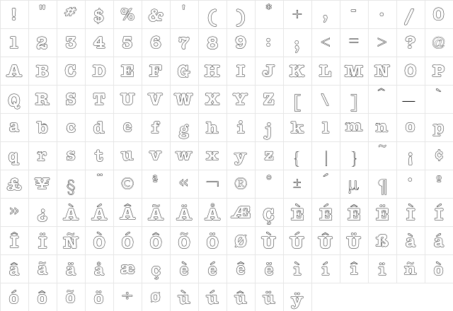 American TypeOutline  glyph index
