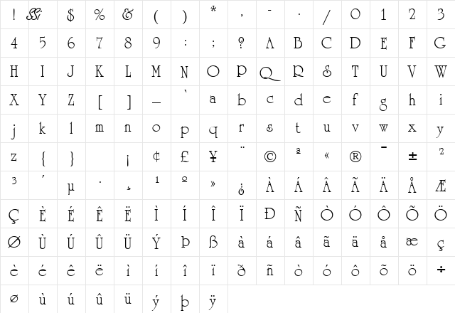 AcademiaSSK Regular  glyph index