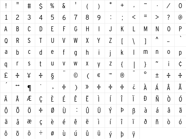Interstate Cond Mono - Lgt Regular  glyph index