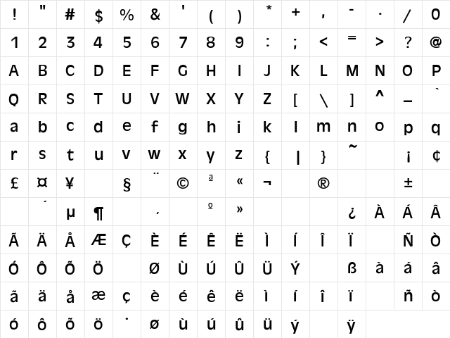 Elegante Regular  glyph index