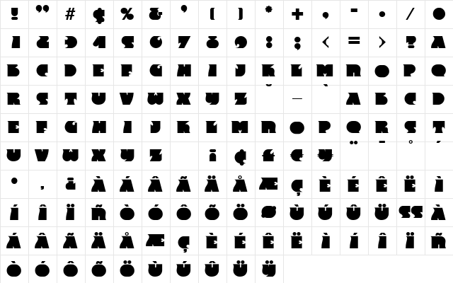 F820-Deco Bold  glyph index