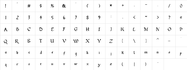 Gothic Ultra Trendy Regular  glyph index