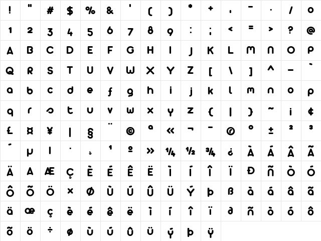 Arista 2.0 Alternate Regular  glyph index