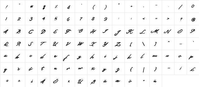 Demian Regular  glyph index