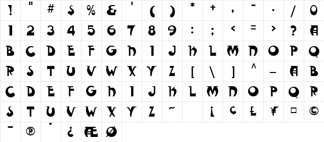 FantasticMF Modern  glyph index